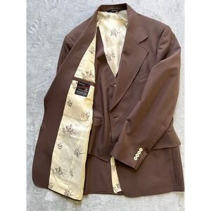 RARE Vintage 70s Blazer Suit Jacket Vest Mens Brown Polo Equestrian Lining 36 40